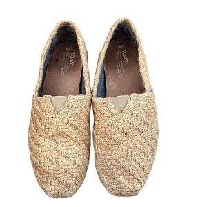 TOMS Tan Classic Burlap Basket Weave Slip On Casual Shoes